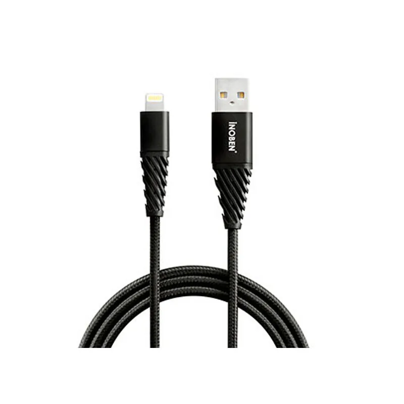 Inoben-Braided-Lightning-cable-black کابل تبدیل USB به لایتنینگ آینوبن مدل Braided طول 1.2 متر