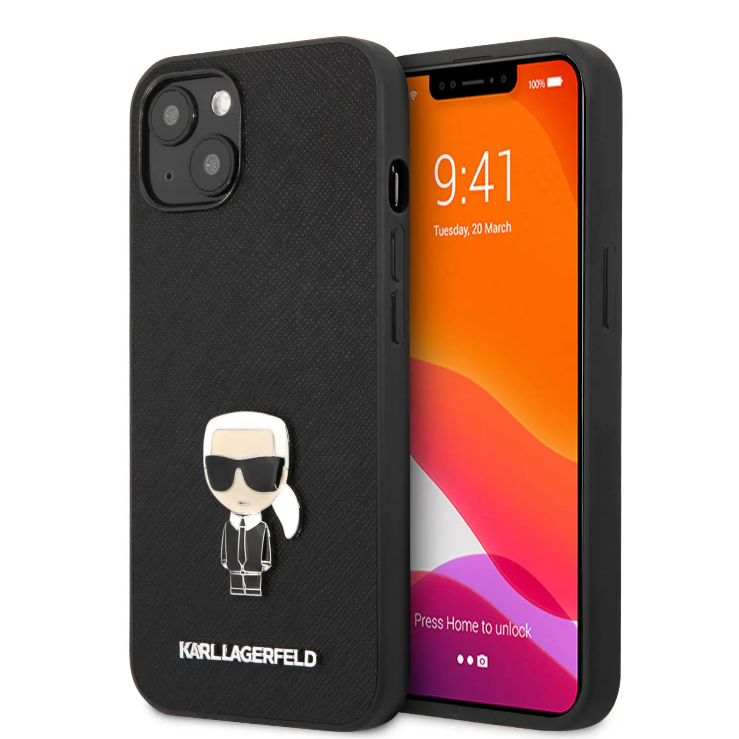 11 کاور سی جی کارل لاگرفلد مدل Saffiano Embossed Karl's Head مناسب گوشی آیفون iPhone 13