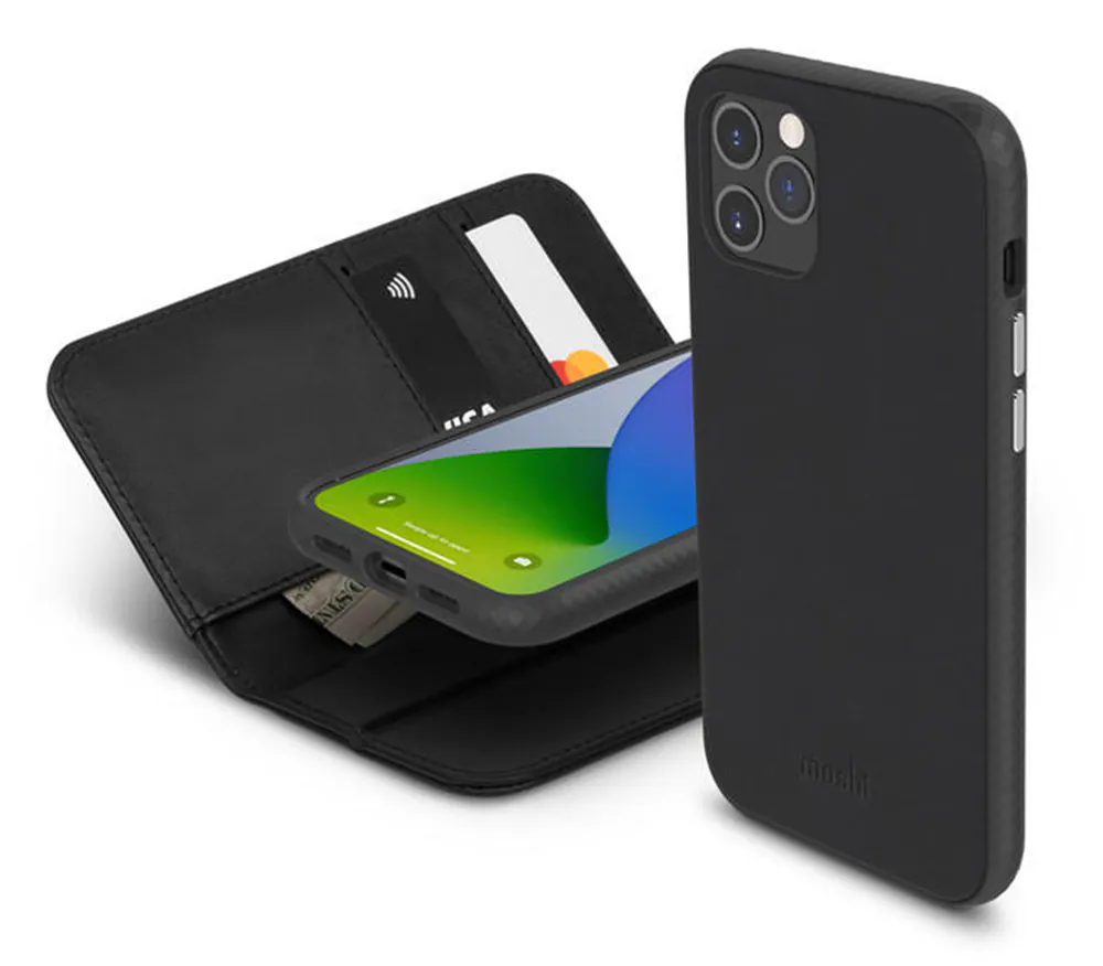کاور و کیف پول موشی مدل Overture مناسب آیفون 12/12پرو - مشکی کاور و کیف پول موشی مدل Overture مناسب آیفون 12/12پرو - مشکی