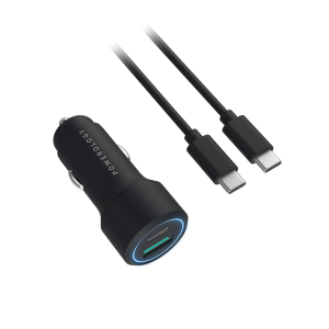 شارژر فندکی دو پورت 38 وات پاورولوژی با حلقه LED مدل Ultra Quick همراه کابل USB-C