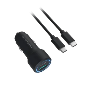 شارژر فندکی دو پورت 38 وات پاورولوژی با حلقه LED مدل Ultra Quick همراه کابل USB-C