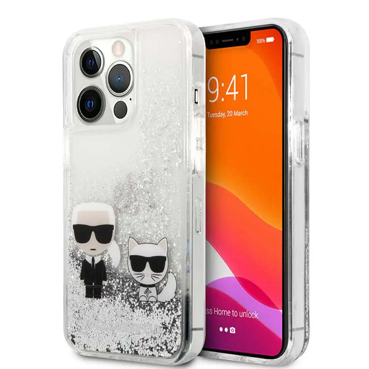 کاور سی جی کارل لاگرفلد مدل Liquid Glitter Horizental Karl And Choupettee مناسب گوشی iPhone13ProMax