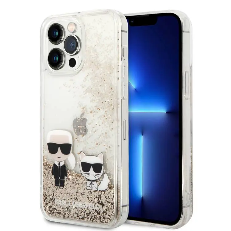 کاور سی جی کارل لاگرفلد مدل Liquid Glitter Horizental Karl And Choupettee مناسب گوشی iPhone14ProMax
