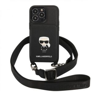 کاور سی جی کارل لاگرفلد مدل Saffiano Metal Ikonik با محفظه کارت مناسب گوشی iPhone13Pro