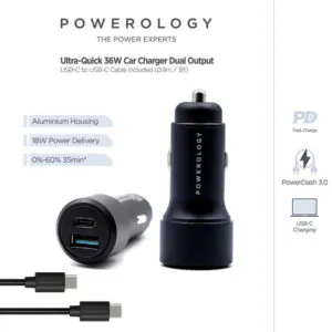 شارژر فندکی 38 وات پاورولوژی + کابل USB-C