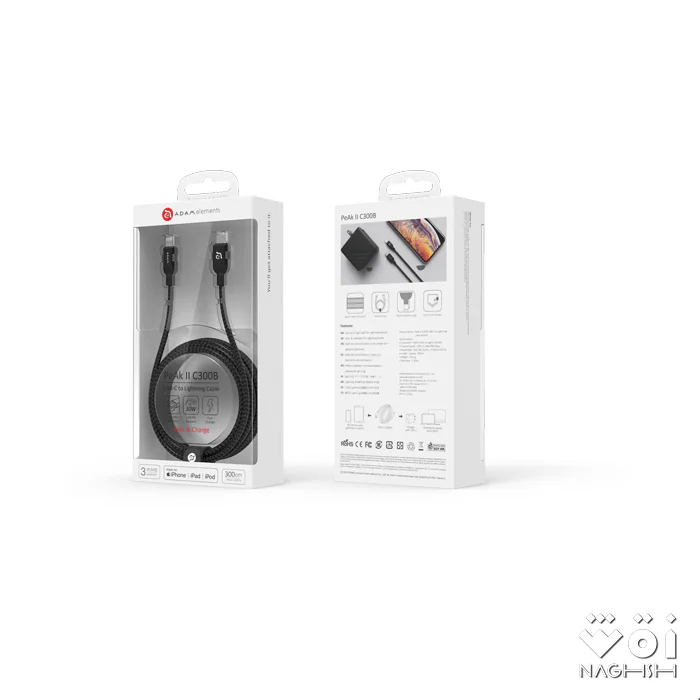 کابل USB-C به لایتنینگ آدام المنتس مدل Adam Elements PeAk II C300B به طول 3 متر
