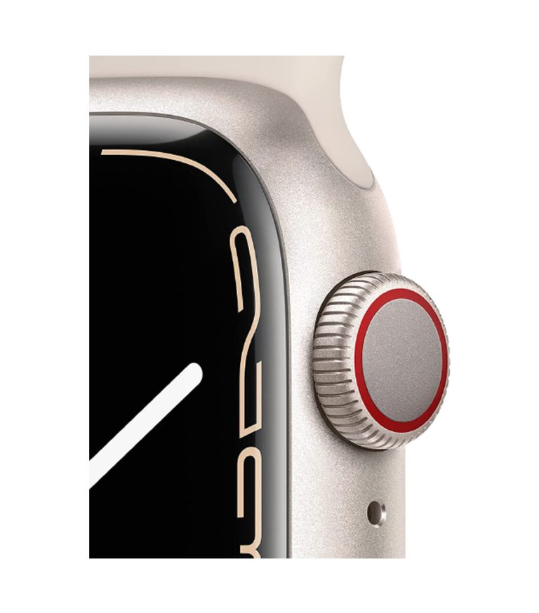 اپل واچ سری 7 مدل 45 میلی متری با بدنه ی آلومینیومی نقره ای و بند اسپرت نقره ای