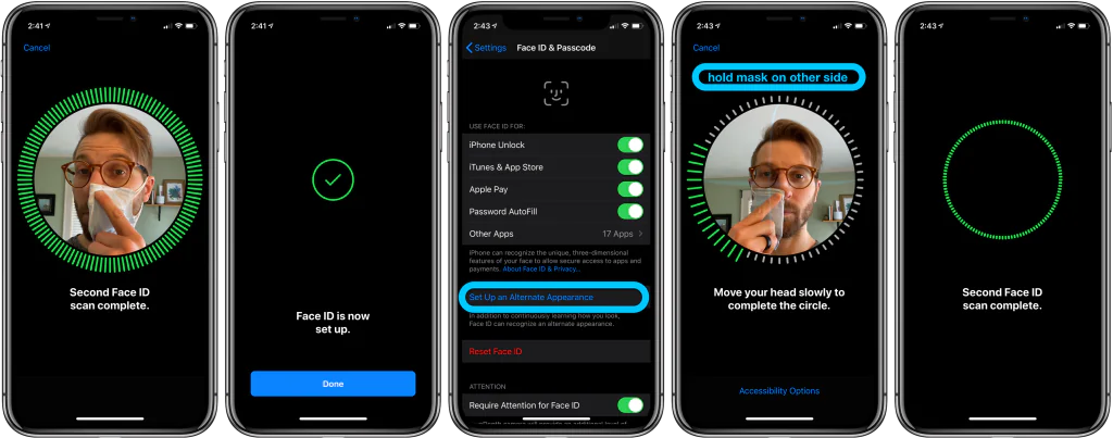 باز کردن گوشی با فیس آیدی و ماسک
