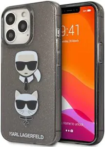 کاور سی جی کارل لاگرفلد مدل TPU Full Glitter Karl & Choupette مناسب گوشی آیفون iPhone 13Pro