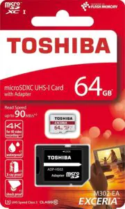 کارت حافظه microSD توشیبا مدل Exceria M302 ظرفیت 64 گیگابایت به همراه آداپتور