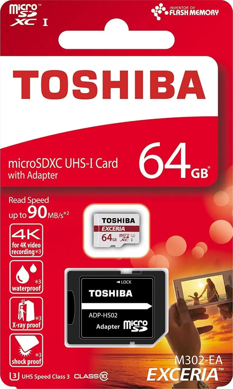 کارت حافظه microSD توشیبا مدل Exceria M302 ظرفیت 64 گیگابایت به همراه آداپتور