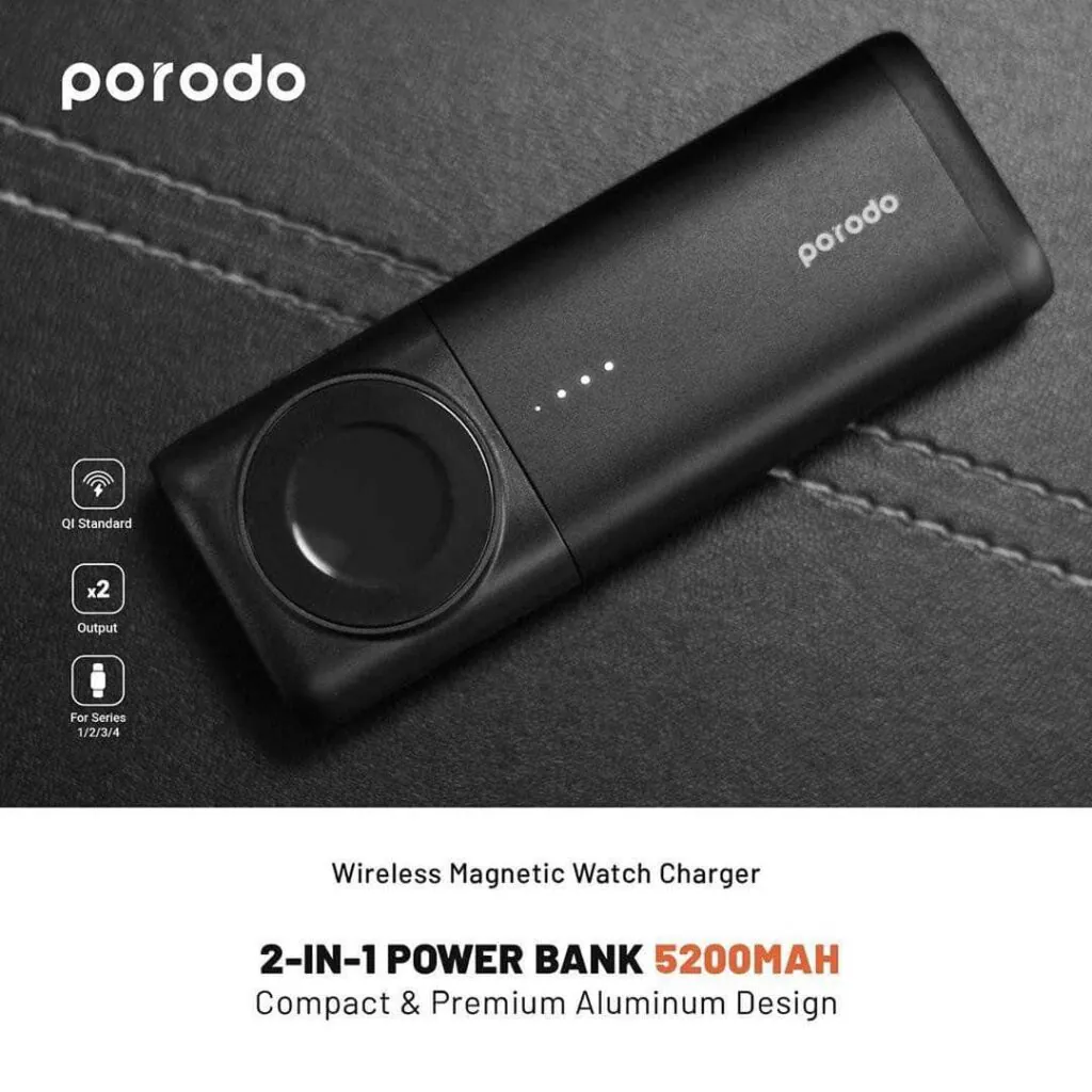 پاوربانک دو کاره porodo با ظرفیت 5200 میلی آمپر ساعت