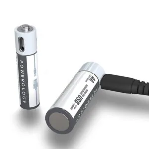 پک 4 تایی باتری قابل شارژ پاورولوجی مدل AA Lithium-ion همراه کابل