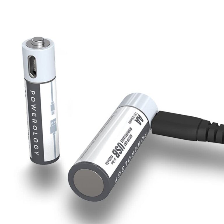 پک 4 تایی باتری قابل شارژ پاورولوجی مدل AA Lithium-ion همراه کابل