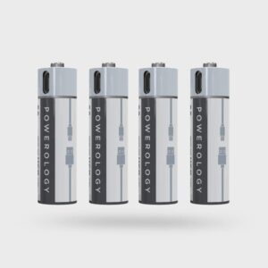 پک 4 تایی باتری قابل شارژ پاورولوجی مدل AAA Lithium-ion همراه کابل