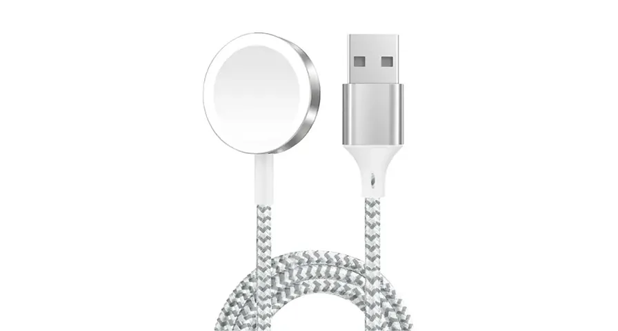 Green-Magnetic-Braided-Charging-Cable-1.2M-USB-A-Interface-for-iWatch-Silver کابل شارژر مگنتی USB-A مدل GREEN Braided مناسب Apple Watch طول 1.2