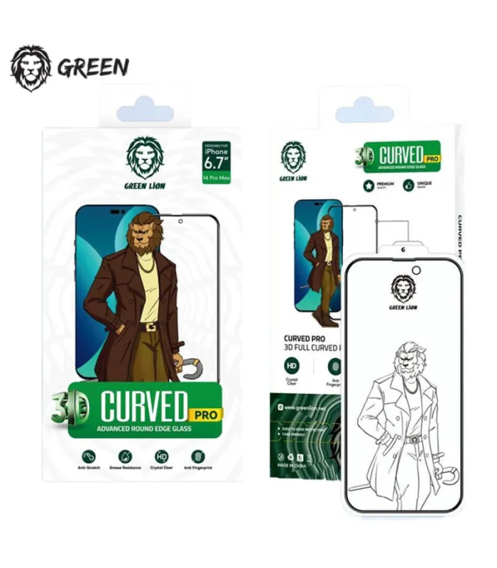 گلس-iphone-14-pro-max-گرین-لاین-green-lion-curved-round-edge-glass محافظ صفحه نمایش گرین مدل 3D Curved Pro/Roumd Edge مناسب گوشی iPhone14ProMax