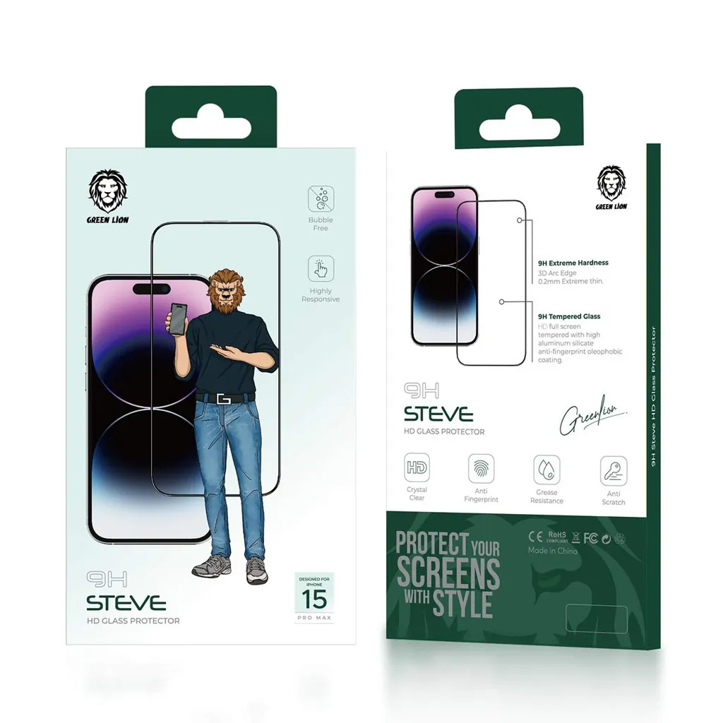 Green Lion 9H Steve Matte Screen Protector for iPhone15 Pro - Pro Max - Clear محافظ صفحه نمایش گرین مدل 9H Steve مناسب آیفون15ProMax - اپل گلشن