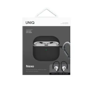 کاور UNIQ مدل Nexo Silicone + Ear Hooks مناسب AirPods 4 - + Ear Hooks.Black, گارانتی ۱۲ ماهه شرکت تجارت پاسارگاد