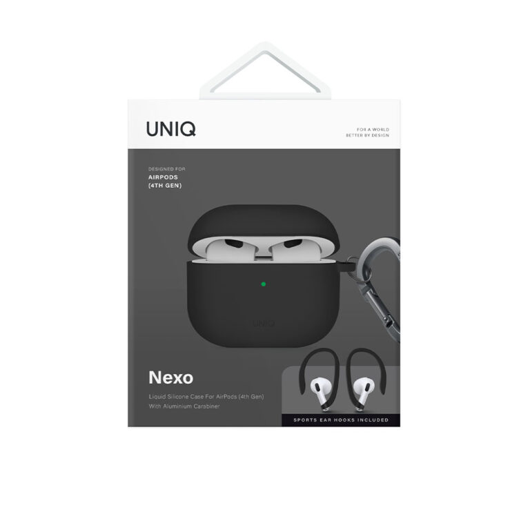 کاور UNIQ مدل Nexo Silicone + Ear Hooks مناسب AirPods 4 - + Ear Hooks.Black, گارانتی ۱۲ ماهه شرکت تجارت پاسارگاد