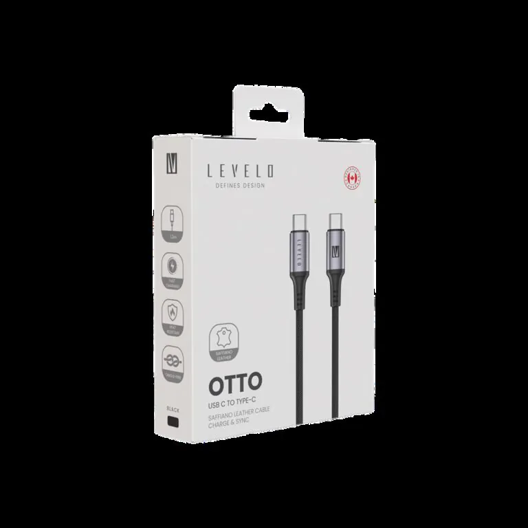کابل LEVELO مدل Otto USB-C to USB-C Saffiano Leather - Black, ۷ روز ضمانت تعویض کالا