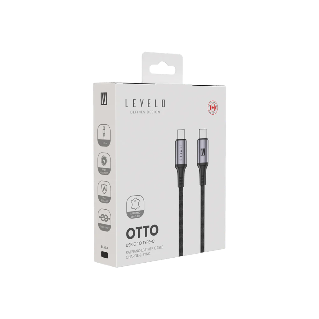 کابل LEVELO مدل Otto USB-C to USB-C Saffiano Leather - Black, ۷ روز ضمانت تعویض کالا