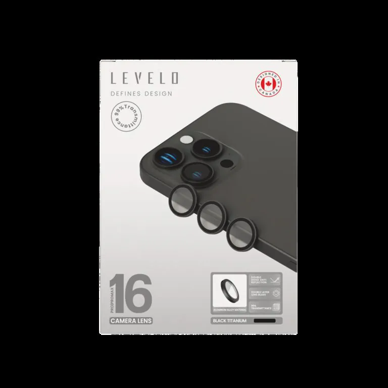 محافظ لنز دوربین LEVELO مدل Trio مناسب iPhone 16ProMax - Black Titanium, بدون گارانتی