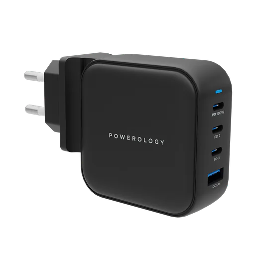 شارژر Powerology مدل Triple PD Gan Charger (100W) - Black, ۷ روز ضمانت تعویض کالا