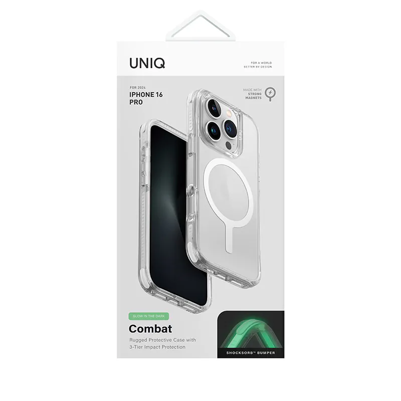 کاور UNIQ مدل Combat Magclick Glow in The Dark مناسب iPhone 16Pro - Lume-White, گارانتی ۱۲ ماهه شرکت تجارت پاسارگاد