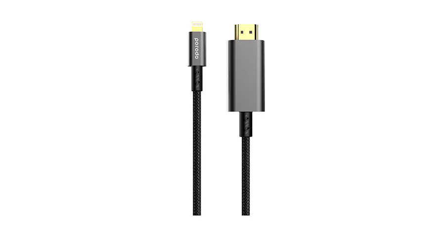 Porodo-4K-HDMI-to-Type-Lighting-Cable-1.8M-Black-2 کابل Lightning به HDMI بافتهشده PORODO (2 متر) - اپل گلشن