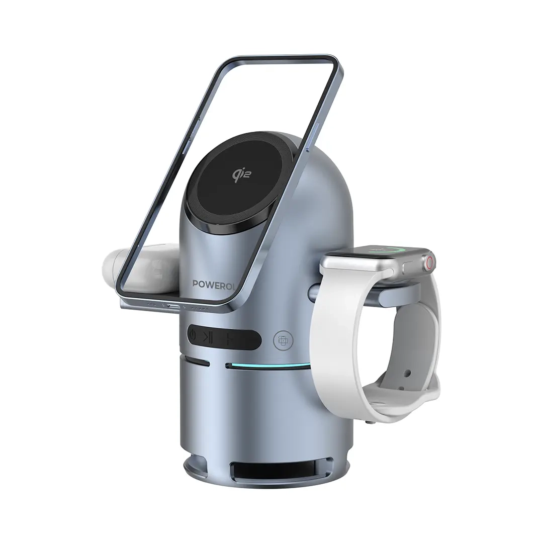 19624 پایه شارژ بیسیم بههمراه اسپیکر POWEROLOGY PWC039 Qi2 5W