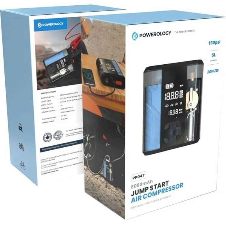 20055 جامپ استارتر پاوربانک با کمپرسور باد POWEROLOGY مدل PP047 8800mAh