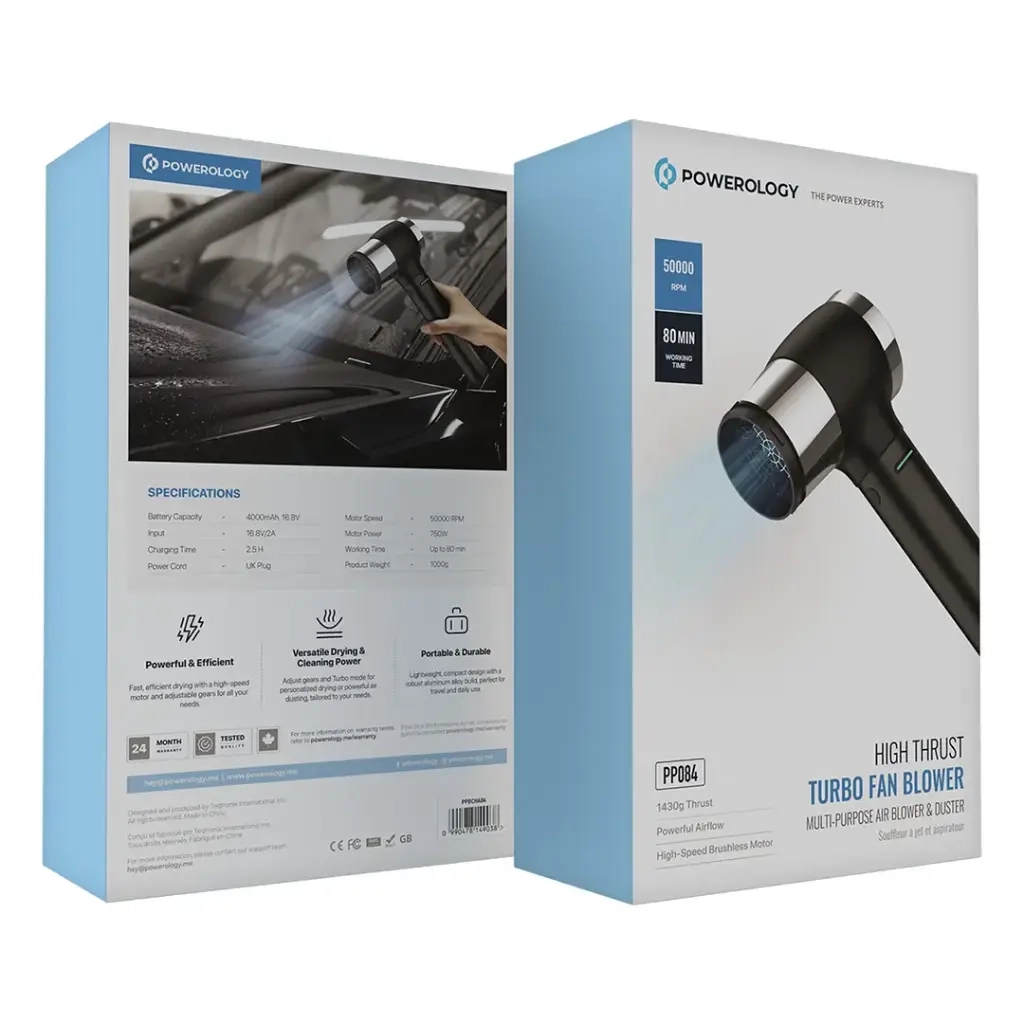 20283 فن توربو دمنده و خشککن POWEROLOGY PP084 Turbo Fan Air Duster 50000RPM 4000mAh