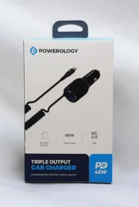 شارژر فندکی سه‌خروجی POWEROLOGY 45W به‌همراه کابل فنری