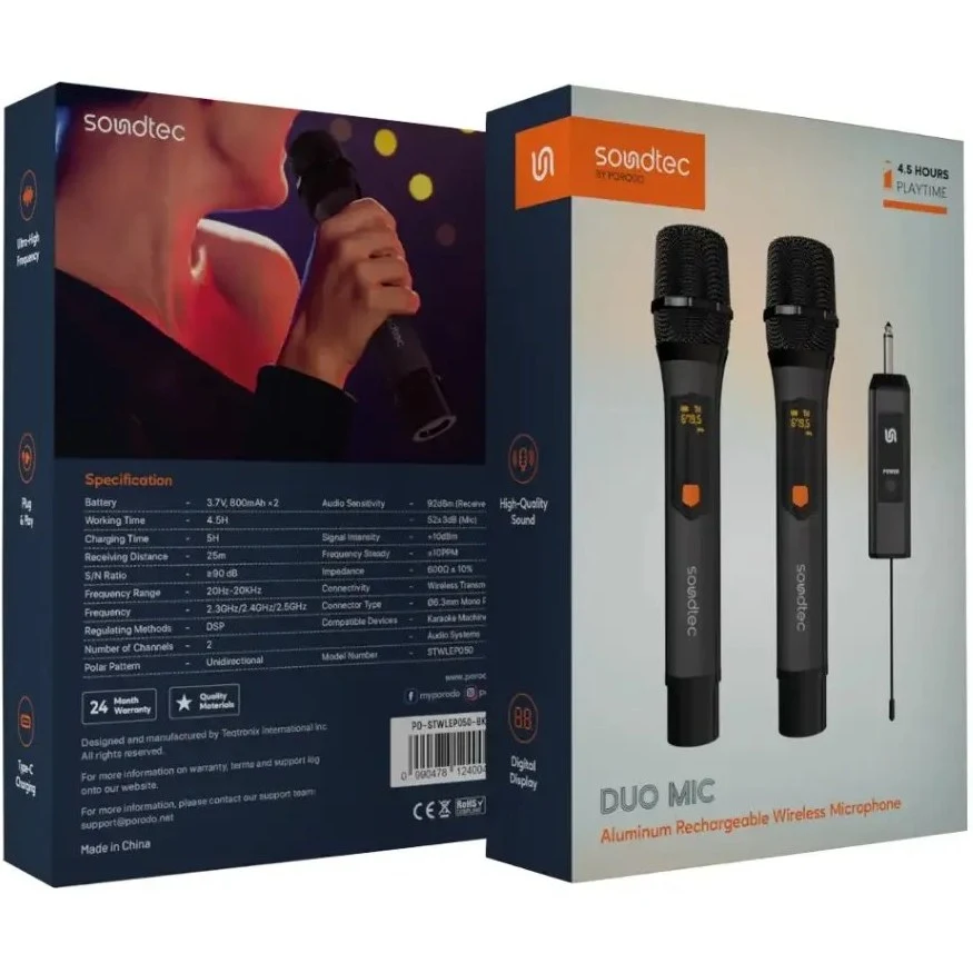 20332 میکروفون بیسیم قابلشارژ آلومینیومی Porodo Duo Mic