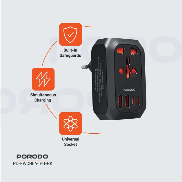 20336 آداپتور سفر Porodo 2500W EU Pin