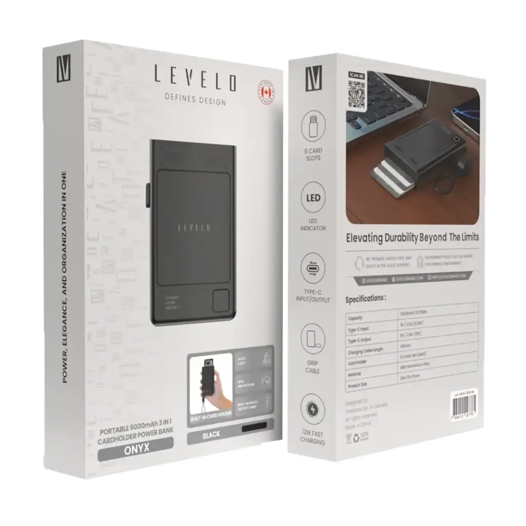 20402 پاوربانک LEVELO مدل Onyx 3-in-1 Cardholder 5000mAh