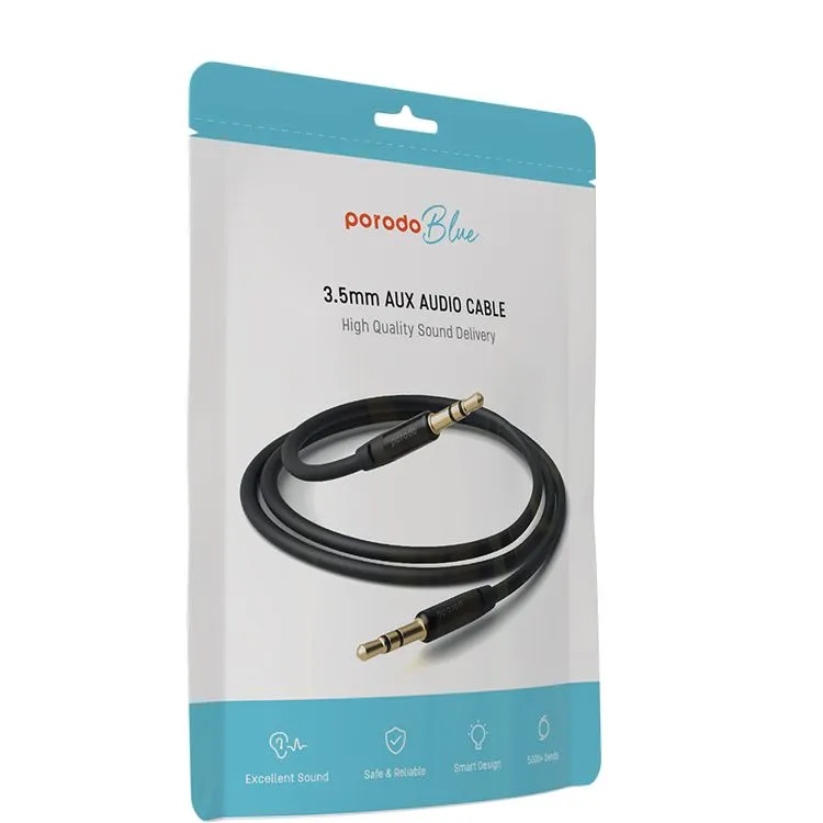 50548 کابل صوتی AUX به 3.5 برند Porodo Blue - Black, ۷ روز ضمانت تعویض کالا