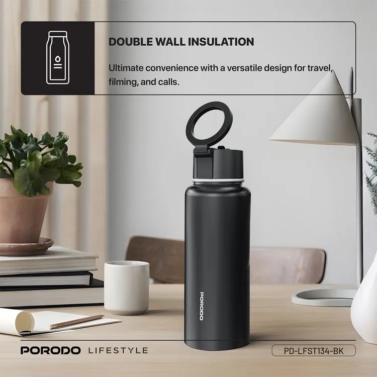 بطری مغناطیسی Porodo مدل LFST134 ظرفیت 1 لیتر - Black, ۷ روز ضمانت تعویض کالا